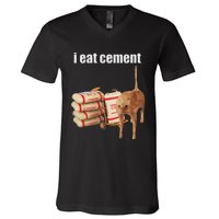 I Eat Cement Cursed Cat Funny Oddly Specific Meme V-Neck T-Shirt