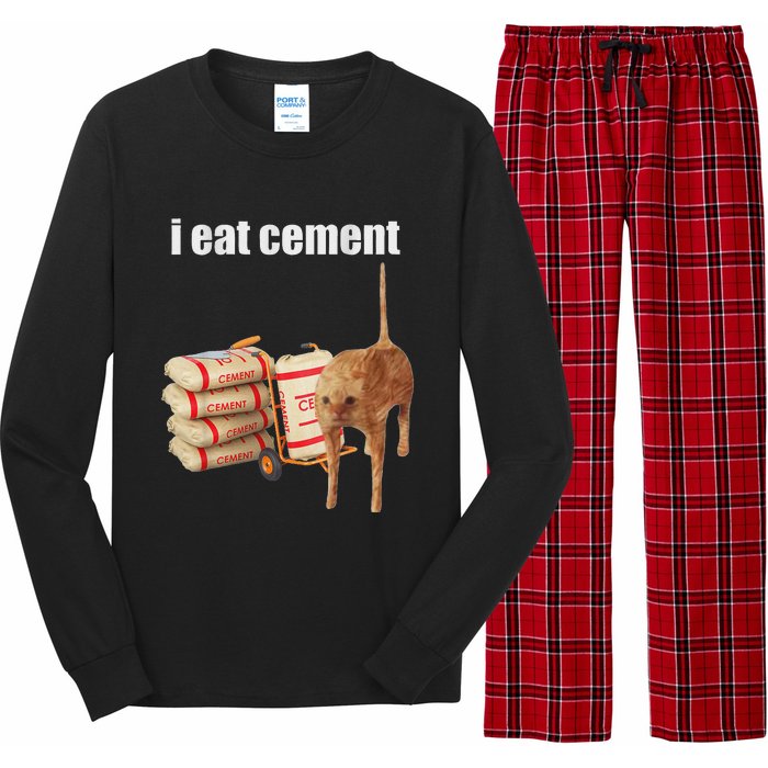 I Eat Cement Cursed Cat Funny Oddly Specific Meme Long Sleeve Pajama Set