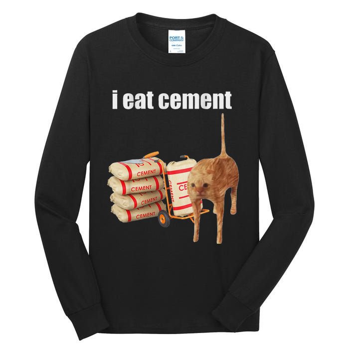 I Eat Cement Cursed Cat Funny Oddly Specific Meme Tall Long Sleeve T-Shirt