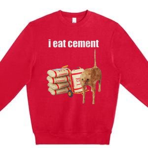 I Eat Cement Cursed Cat Funny Oddly Specific Meme Premium Crewneck Sweatshirt