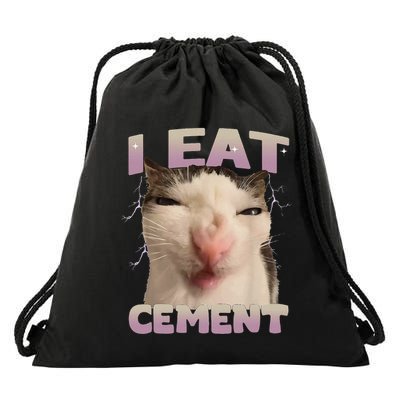 I Eat Cement Cursed Cat Funny Oddly Specific Dank Meme Drawstring Bag