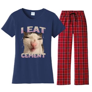 I Eat Cement Cursed Cat Funny Oddly Specific Dank Meme Women's Flannel Pajama Set