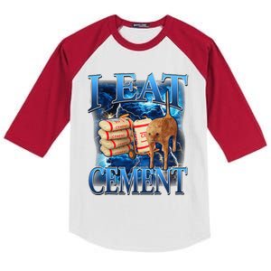 I Eat Cement Cursed Cat Funny Oddly Specific Weird Kids Colorblock Raglan Jersey