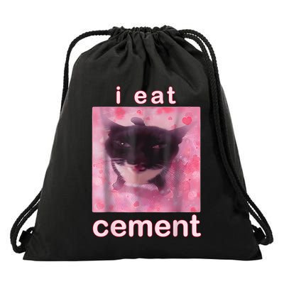I Eat Cement Cursed Cat Funny Oddly Specific Dank Meme Drawstring Bag