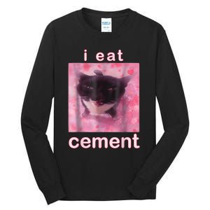 I Eat Cement Cursed Cat Funny Oddly Specific Dank Meme Tall Long Sleeve T-Shirt