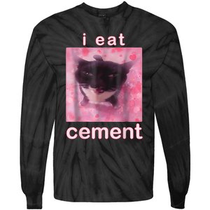 I Eat Cement Cursed Cat Funny Oddly Specific Dank Meme Tie-Dye Long Sleeve Shirt