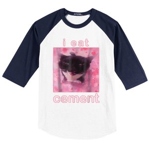 I Eat Cement Cursed Cat Funny Oddly Specific Dank Meme Baseball Sleeve Shirt