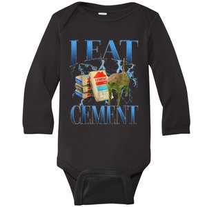 I Eat Cement Cursed Cat Funny Oddly Specific Meme Baby Long Sleeve Bodysuit