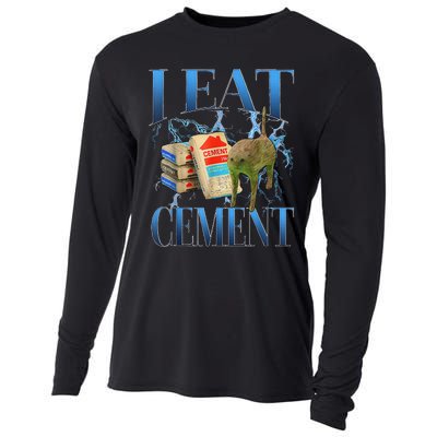 I Eat Cement Cursed Cat Funny Oddly Specific Meme Cooling Performance Long Sleeve Crew