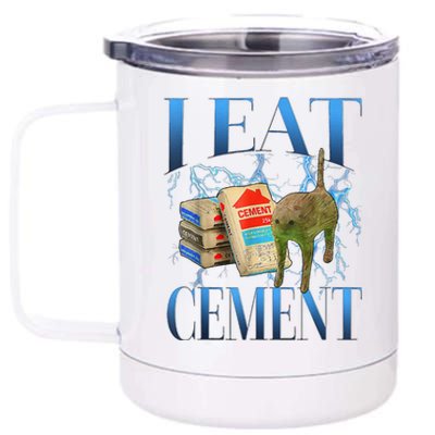 I Eat Cement Cursed Cat Funny Oddly Specific Meme 12 oz Stainless Steel Tumbler Cup