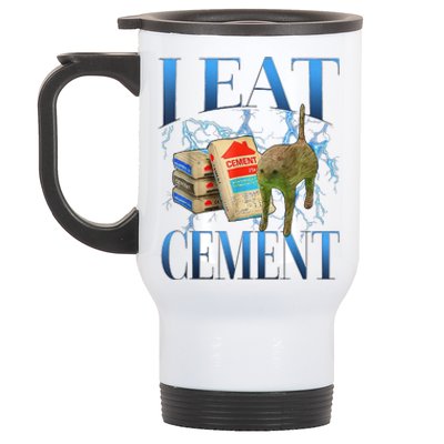 I Eat Cement Cursed Cat Funny Oddly Specific Meme Stainless Steel Travel Mug