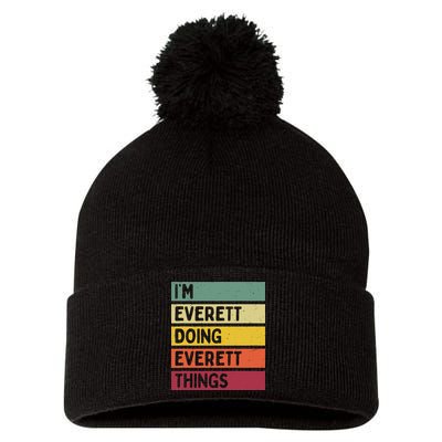 IM Everett Doing Everett Things Funny Personalized Quote Pom Pom 12in Knit Beanie