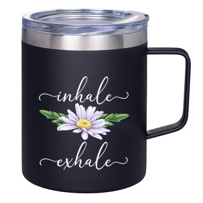 Inhale Exhale Daisy Flower Yoga Teacher Instructor Yogi Gift 12oz Stainless Steel Coffee Mug