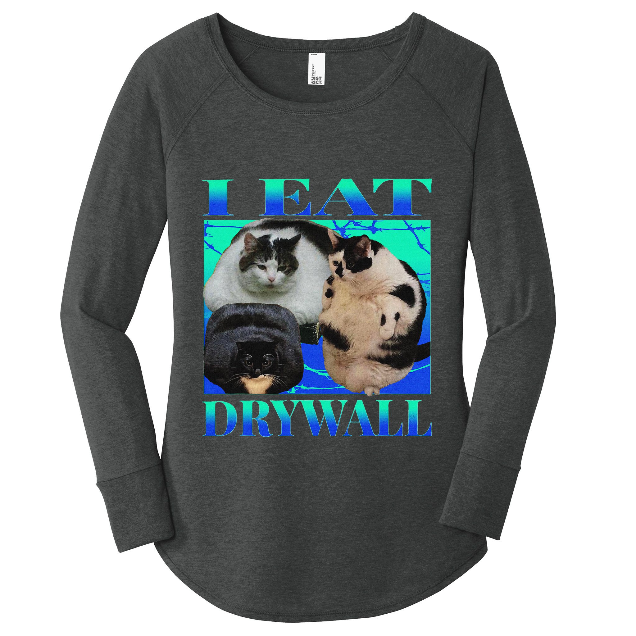 I Eat Drywall Funny Fat Cats Funny Hard Cat Silly Meme Women's Perfect Tri Tunic Long Sleeve Shirt