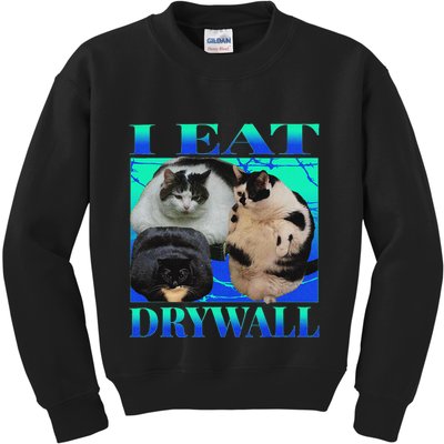 I Eat Drywall Funny Fat Cats Funny Hard Cat Silly Meme Kids Sweatshirt