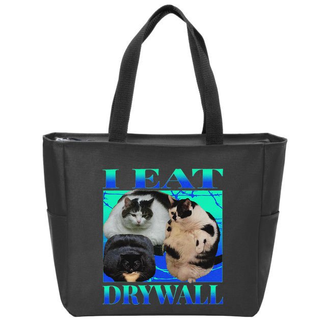 I Eat Drywall Funny Fat Cats Funny Hard Cat Silly Meme Zip Tote Bag