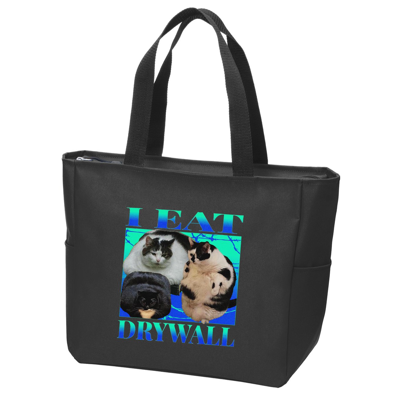 I Eat Drywall Funny Fat Cats Funny Hard Cat Silly Meme Zip Tote Bag