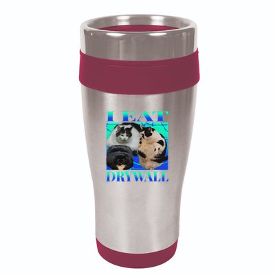 I Eat Drywall Funny Fat Cats Funny Hard Cat Silly Meme 16oz Travel Tumbler