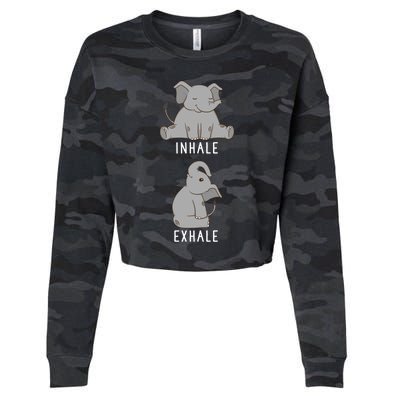 Inhale Exhale Elephant Funny Safari Animal Yoga Cute Gift Cropped Pullover Crew