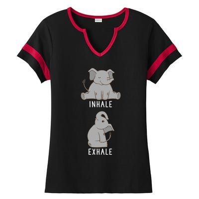 Inhale Exhale Elephant Funny Safari Animal Yoga Cute Gift Ladies Halftime Notch Neck Tee