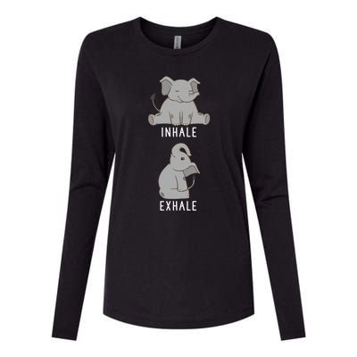 Inhale Exhale Elephant Funny Safari Animal Yoga Cute Gift Womens Cotton Relaxed Long Sleeve T-Shirt