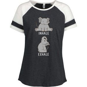 Inhale Exhale Elephant Funny Safari Animal Yoga Cute Gift Enza Ladies Jersey Colorblock Tee