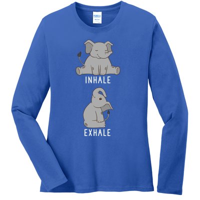 Inhale Exhale Elephant Funny Safari Animal Yoga Cute Gift Ladies Long Sleeve Shirt