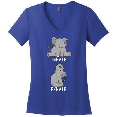 Inhale Exhale Elephant Funny Safari Animal Yoga Cute Gift Women's V-Neck T-Shirt