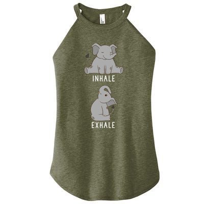 Inhale Exhale Elephant Funny Safari Animal Yoga Cute Gift Women's Perfect Tri Rocker Tank