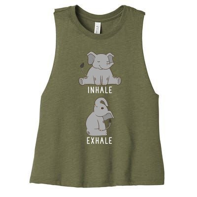 Inhale Exhale Elephant Funny Safari Animal Yoga Cute Gift Women's Racerback Cropped Tank