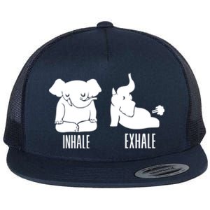 Inhale Exhale Elephant Funny Yoga Gift Flat Bill Trucker Hat