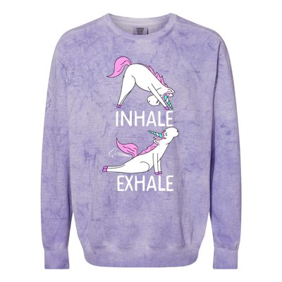 Inhale Exhale Funny Farting Unicorn Yoga Meme Gift Colorblast Crewneck Sweatshirt