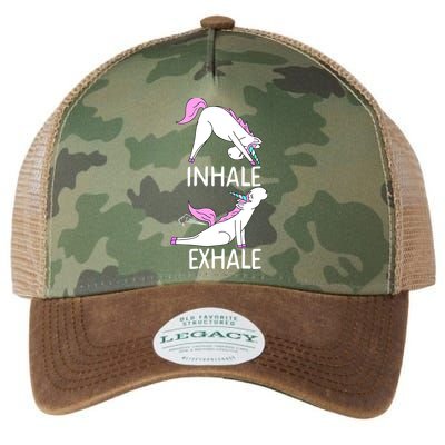 Inhale Exhale Funny Farting Unicorn Yoga Meme Gift Legacy Tie Dye Trucker Hat