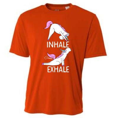 Inhale Exhale Funny Farting Unicorn Yoga Meme Gift Cooling Performance Crew T-Shirt