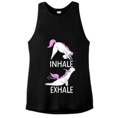Inhale Exhale Funny Farting Unicorn Yoga Meme Gift Ladies PosiCharge Tri-Blend Wicking Tank