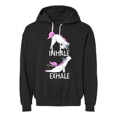 Inhale Exhale Funny Farting Unicorn Yoga Meme Gift Garment-Dyed Fleece Hoodie