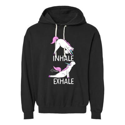 Inhale Exhale Funny Farting Unicorn Yoga Meme Gift Garment-Dyed Fleece Hoodie