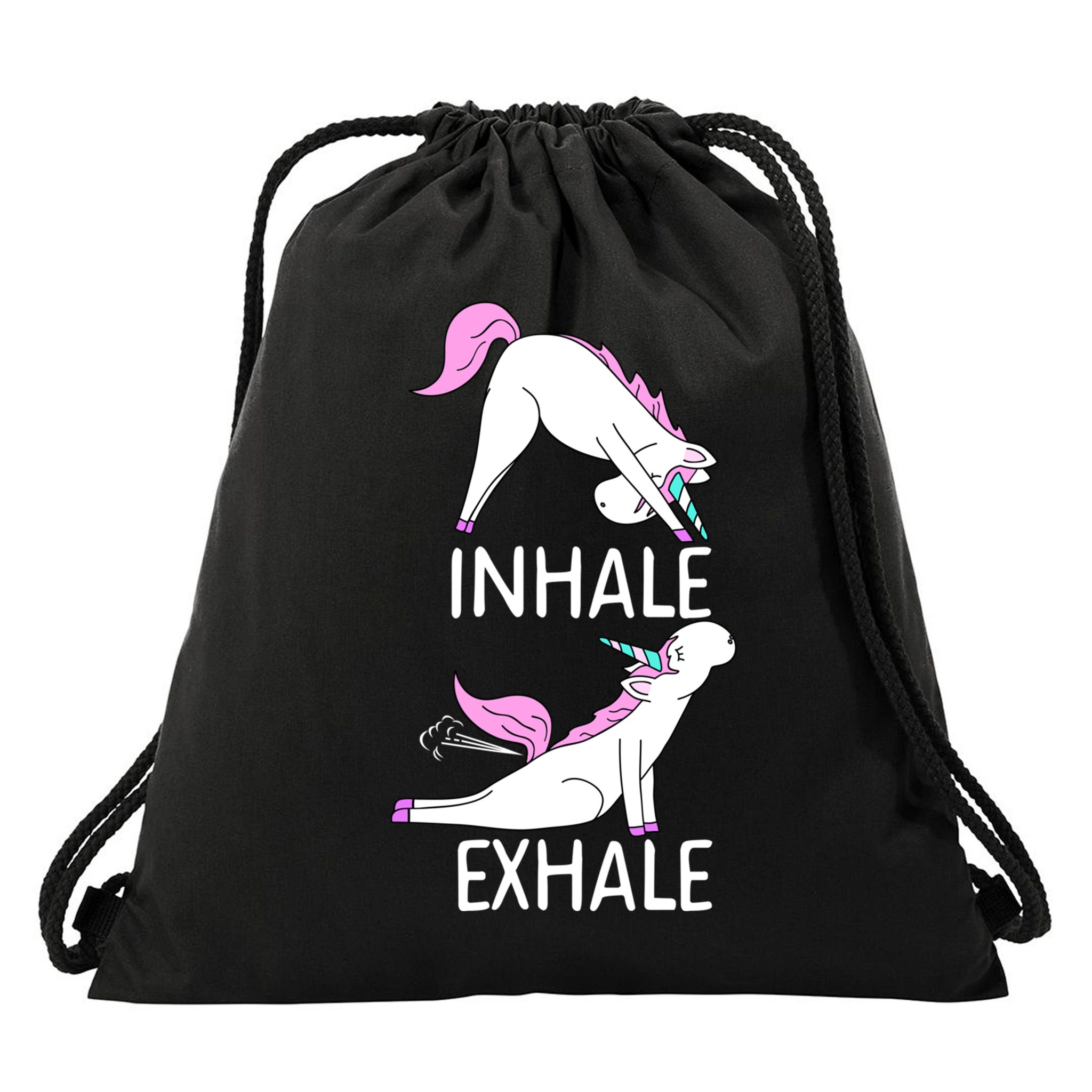 Inhale Exhale Funny Farting Unicorn Yoga Meme Gift Drawstring Bag