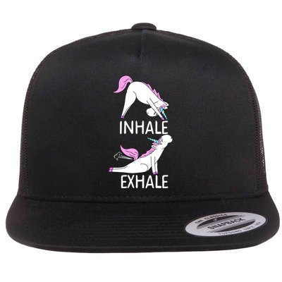 Inhale Exhale Funny Farting Unicorn Yoga Meme Gift Flatbill Hat