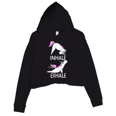 Inhale Exhale Funny Farting Unicorn Yoga Meme Gift Crop Fleece Hoodie
