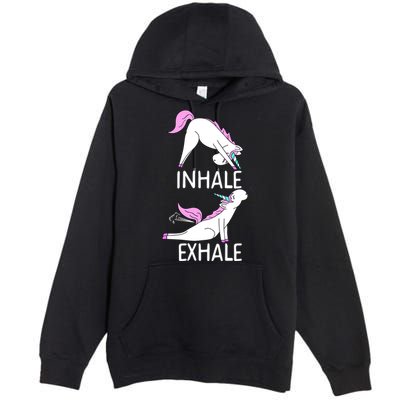 Inhale Exhale Funny Farting Unicorn Yoga Meme Gift Premium Pullover Hoodie