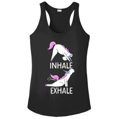 Inhale Exhale Funny Farting Unicorn Yoga Meme Gift Ladies PosiCharge Competitor Racerback Tank