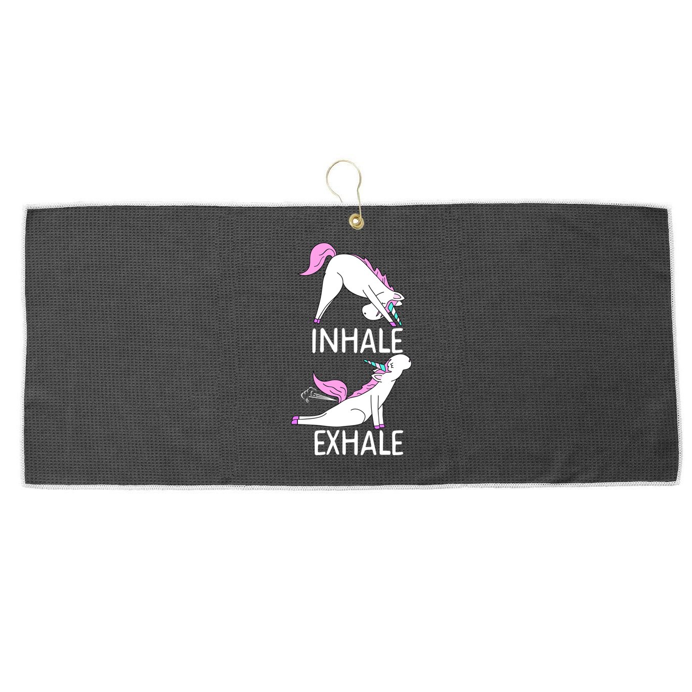 Inhale Exhale Funny Farting Unicorn Yoga Meme Gift Large Microfiber Waffle Golf Towel