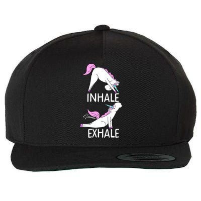 Inhale Exhale Funny Farting Unicorn Yoga Meme Gift Wool Snapback Cap