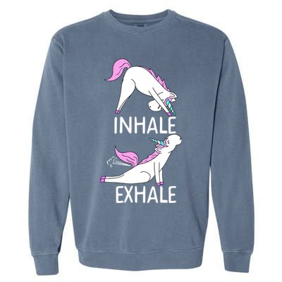 Inhale Exhale Funny Farting Unicorn Yoga Meme Gift Garment-Dyed Sweatshirt