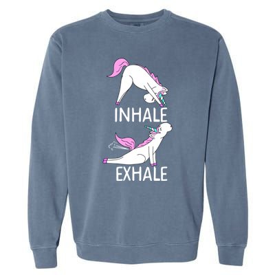 Inhale Exhale Funny Farting Unicorn Yoga Meme Gift Garment-Dyed Sweatshirt