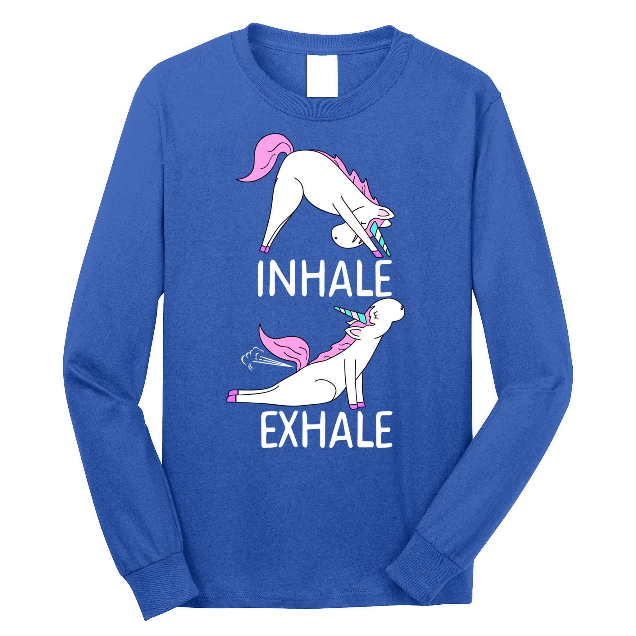 Inhale Exhale Funny Farting Unicorn Yoga Meme Gift Long Sleeve Shirt