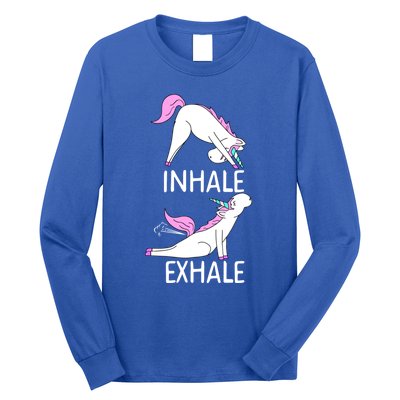 Inhale Exhale Funny Farting Unicorn Yoga Meme Gift Long Sleeve Shirt