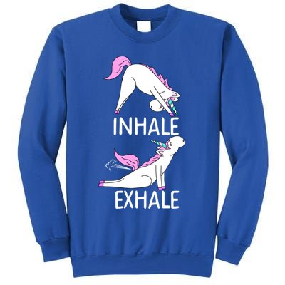 Inhale Exhale Funny Farting Unicorn Yoga Meme Gift Sweatshirt
