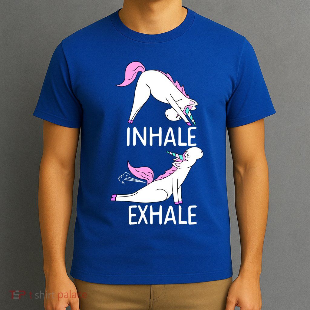 Inhale Exhale Funny Farting Unicorn Yoga Meme Gift T-Shirt